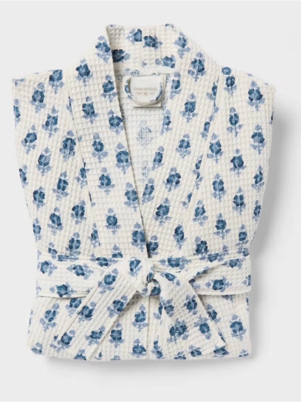 Threshold Cream Waffle Robe with Blue Floral Print